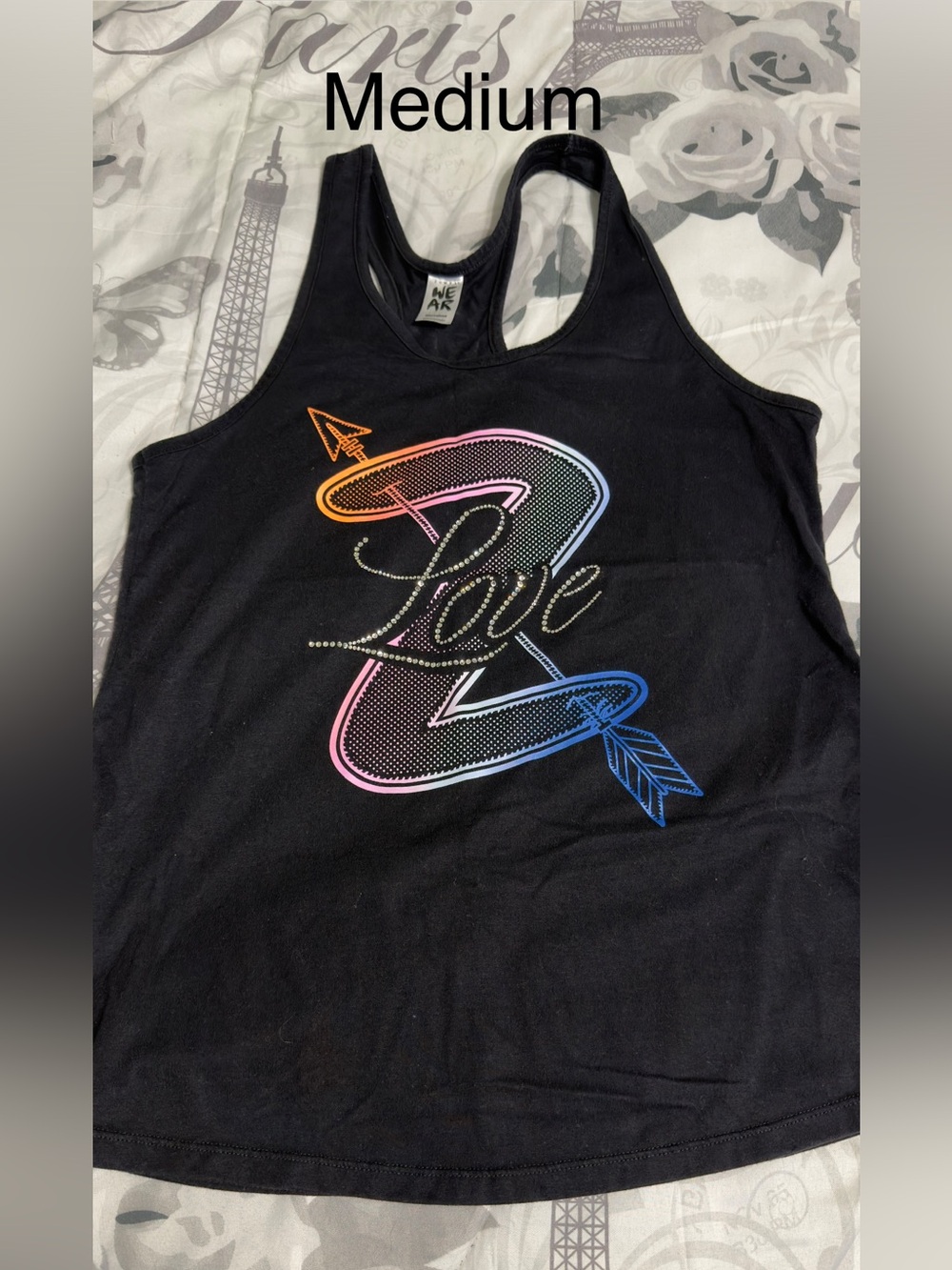 Zumba Swarovski Black Racerback Tank with Rainbow 'Love' Arrow Graphic